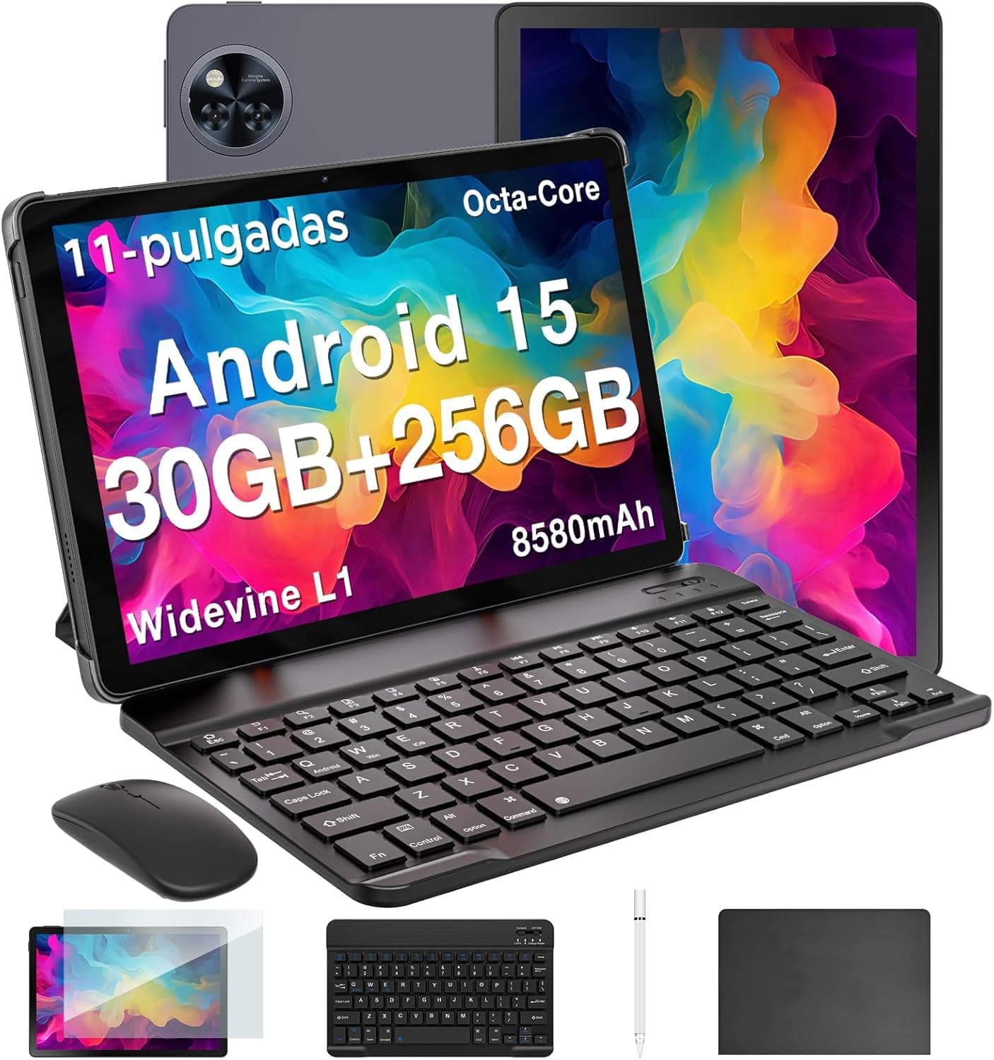 DOOGEE U11 Pro Android 15 Tablet com teclado e lápis, 30 GB + 256 GB/2 TB Tablet de 11 polegadas Octa-Core com capa e rato, 8580 mAh/ 90 Hz/ Widevine L1/ Netflix 1080 P/Duplas Ah Altifalantes/W iFi 5