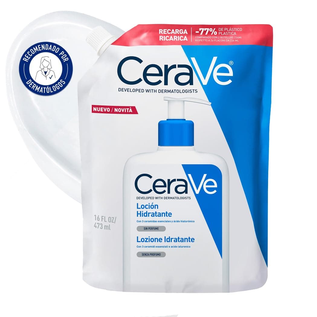 CeraVe Substituição de loção hidratante, para pele seca muito seca, restaura a barreira protetora, enriquecida com ceramidas essenciais e ácido hialurónico adequado para rosto e corpo, 473 ml