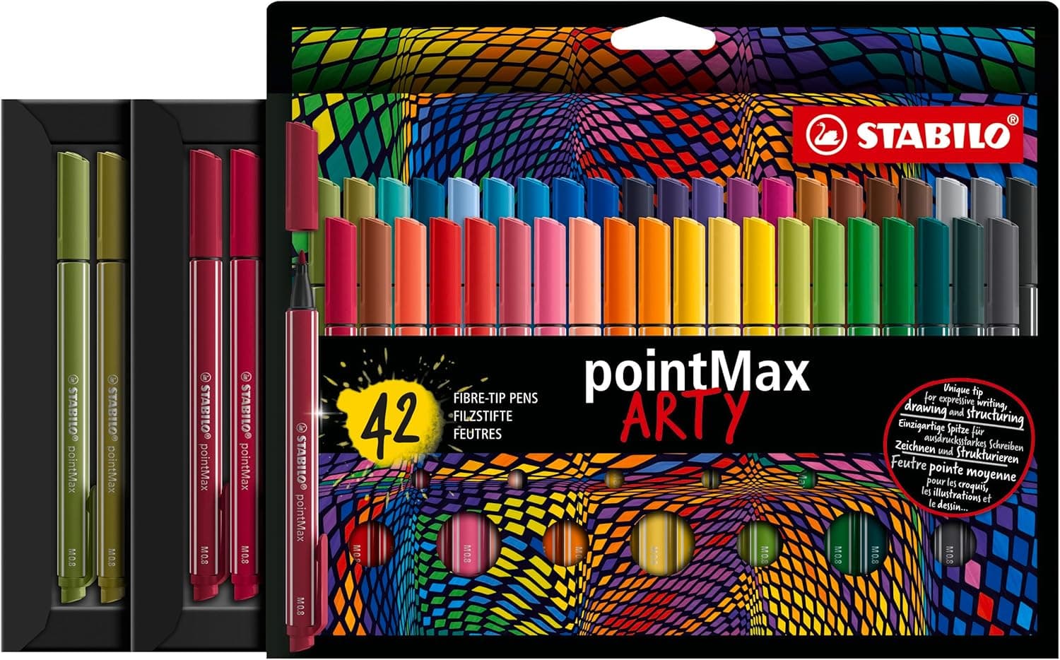 Marcador de ponta média STABILO pointMax, estojo ARTY com 42 cores