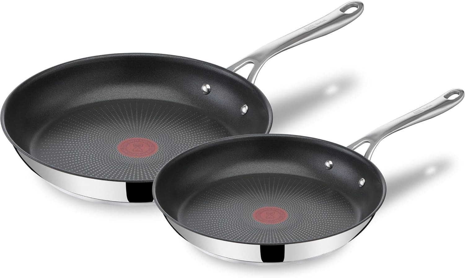 Tefal E304S244 Jamie Oliver, 2 frigideiras de aço inoxidável, anti-aderentes, reforçadas com titânio, sinal térmico, livre de PFOA, 24 e 28 cm
