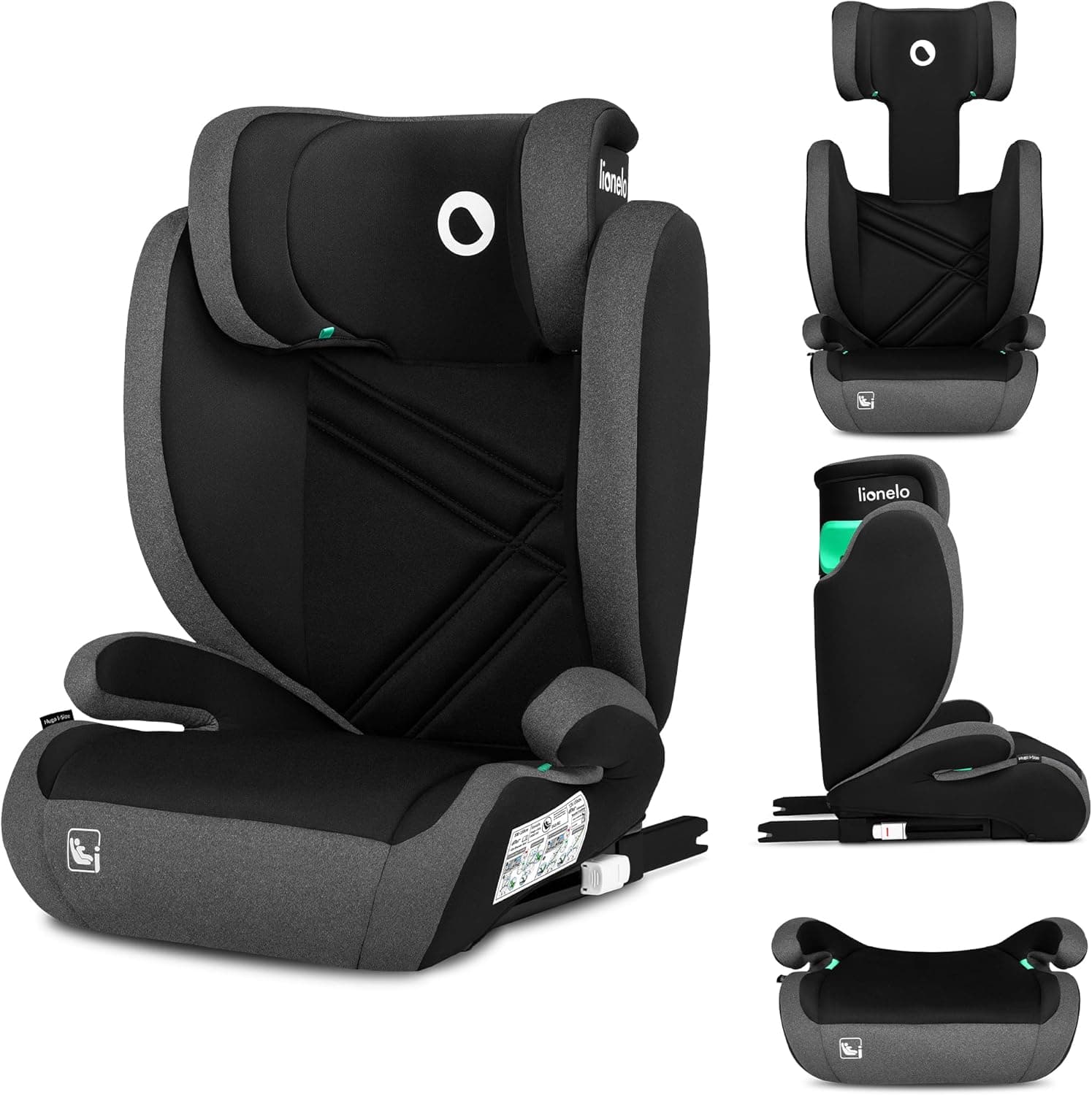 LIONELO HUGO I-SIZE Cadeira de carro para bebés, grupo 2 3, de 100 cm a 150 cm montagem ISOFIX encosto de cabeça Memory Foam ajustável proteção lateral apoios de braços confortáveis encosto removível