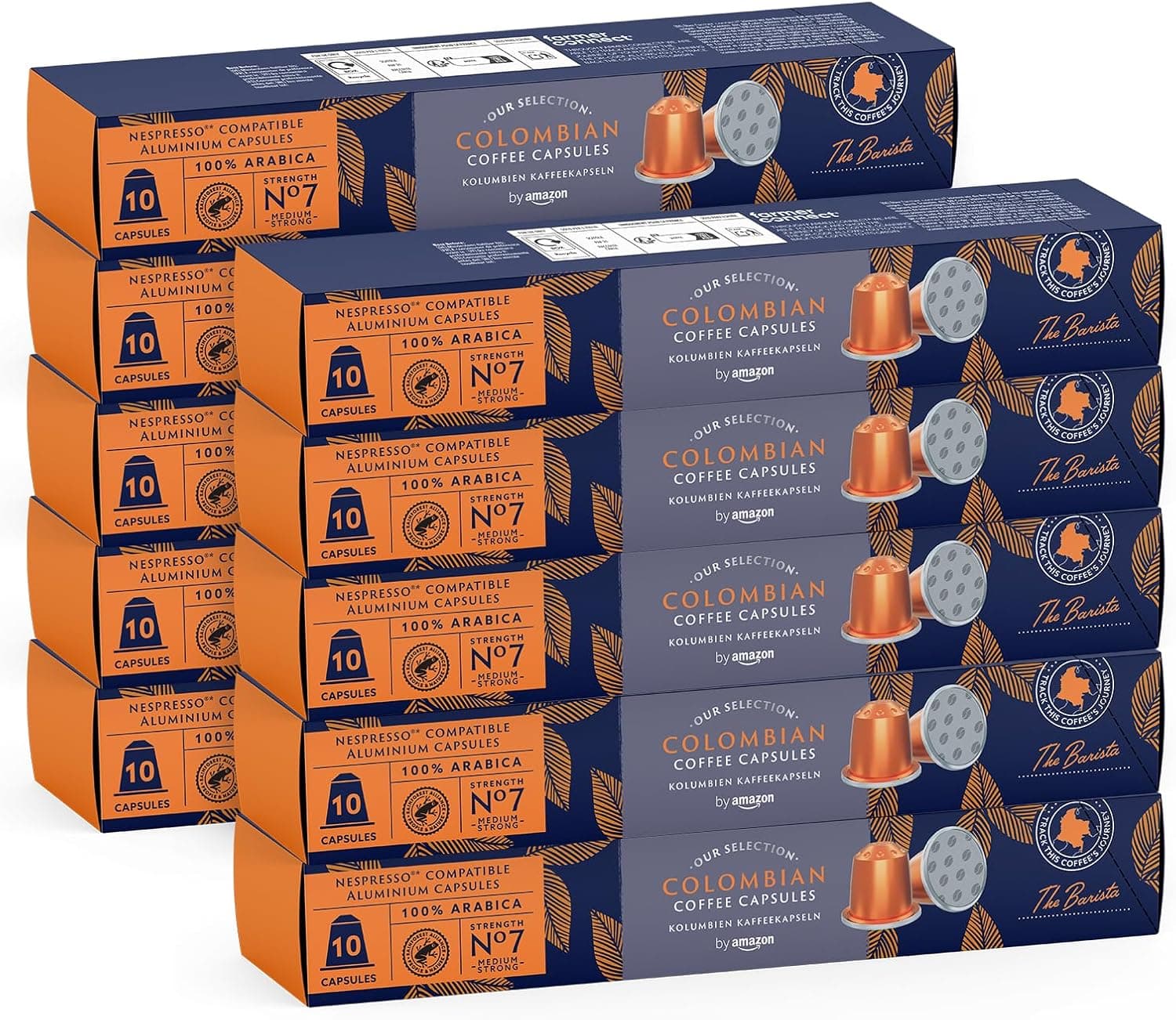 by Amazon Café colombiano compatível com Nespresso, torrada média, 100 cápsulas de alumínio, 10 unidades (embalagem de 10) - certificado Rainforest Alliance