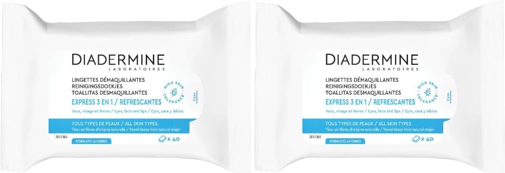 Diadermine Express 3 em 1 | Toalhitas desmaquilhantes para rosto embalagem com 40 unidades