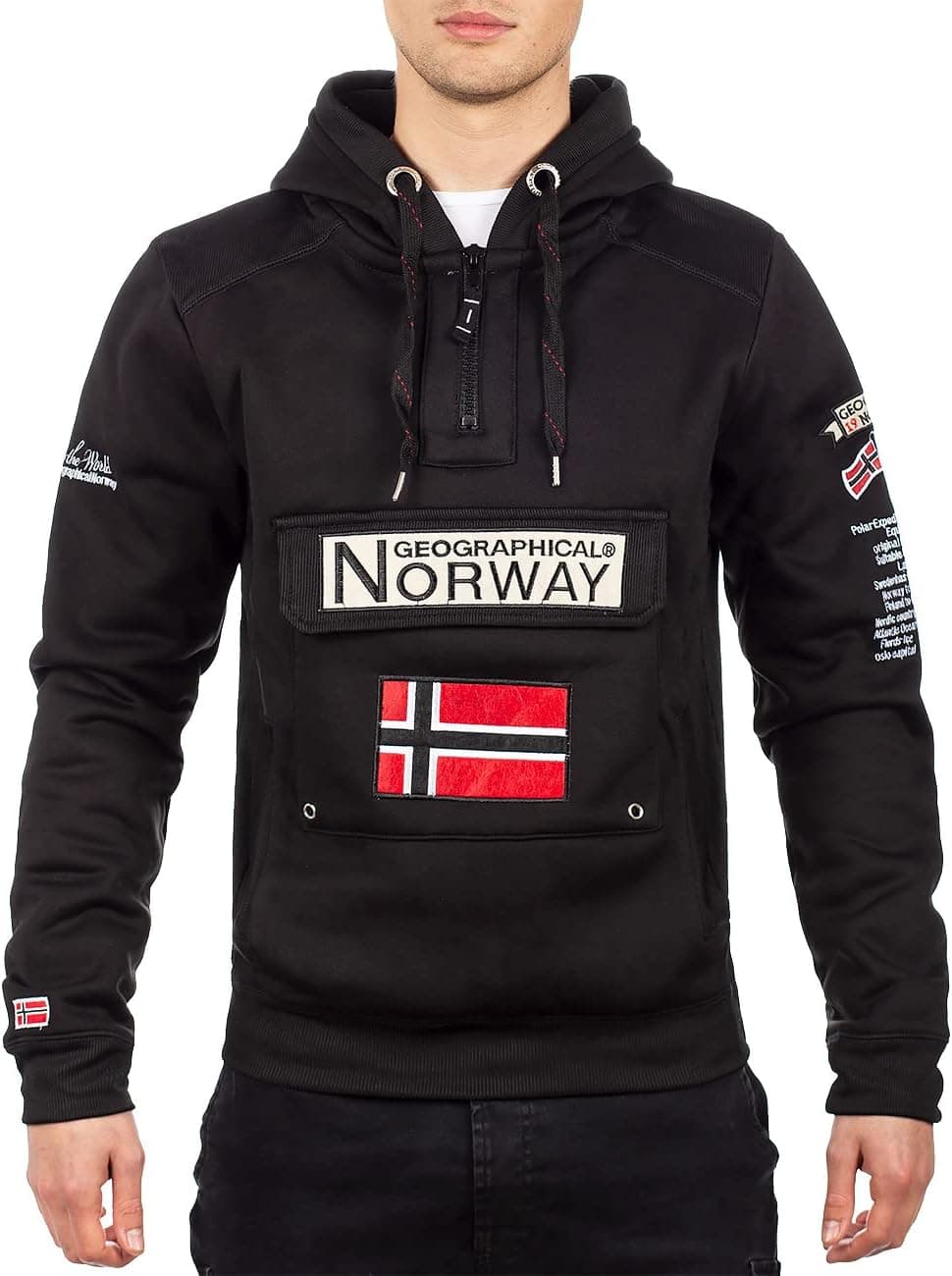 Geographical Norway para homem camisola com capuz, camisola com meia fecho e cintura, camisola com capuz de manga comprida, produção casual de BANS de lazer