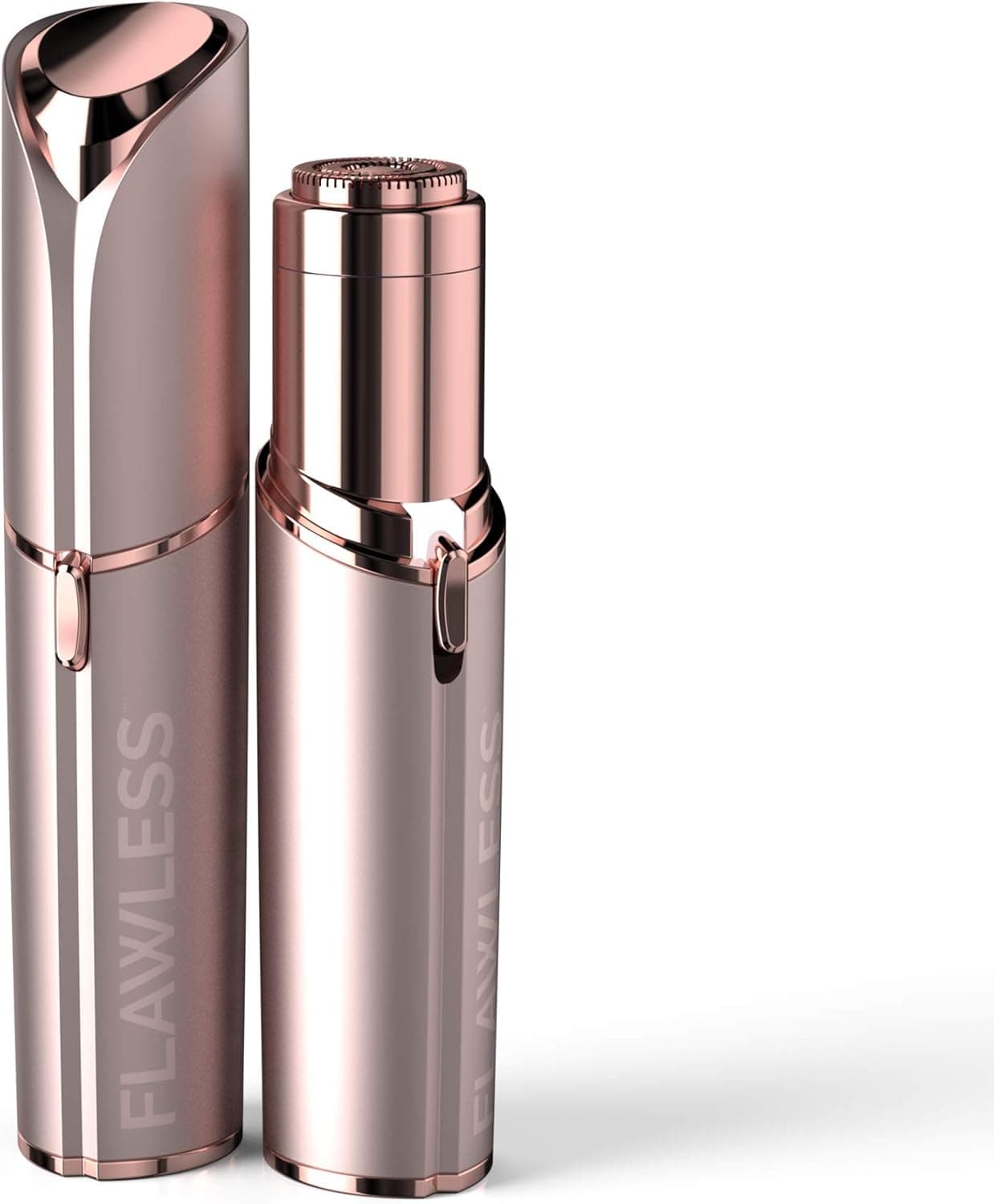 Finishing Touch Flawless - Eliminador de pelos faciais indolor para peles sensíveis com cabeça de barbear hipoalergénica banhada a ouro de 18 quilates, inclui bateria, rubor