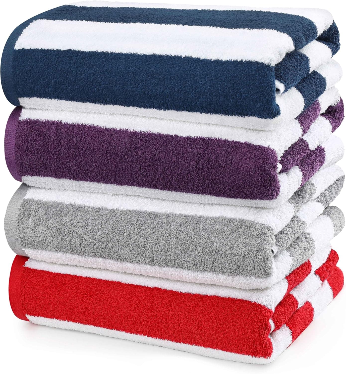 Utopia Towels - Toalhas de praia às riscas cabana embalagem de 4 (76 x 152 cm) 100 % algodão fio em anéis toalhas de piscina grandes, macias e de secagem rápida (vermelho, azul-marinho, cinzento