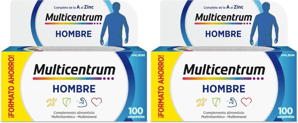 Multicentrum Complemento alimentar masculino multivitamínico e multimineral para homens, com vitamina C e D, sem glúten, 100 comprimidos