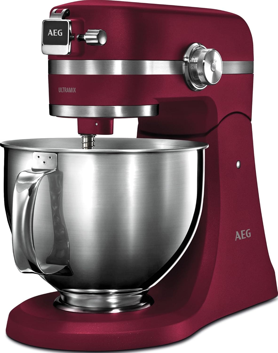 AEG KM5520 Robô de cozinha com tigela de liquidificadora, máquina de lavar louça, duas tigelas, 10 velocidades, iluminação LED, várias hastes, 1200 W, de 2,9 L e 4,8 L, vermelho