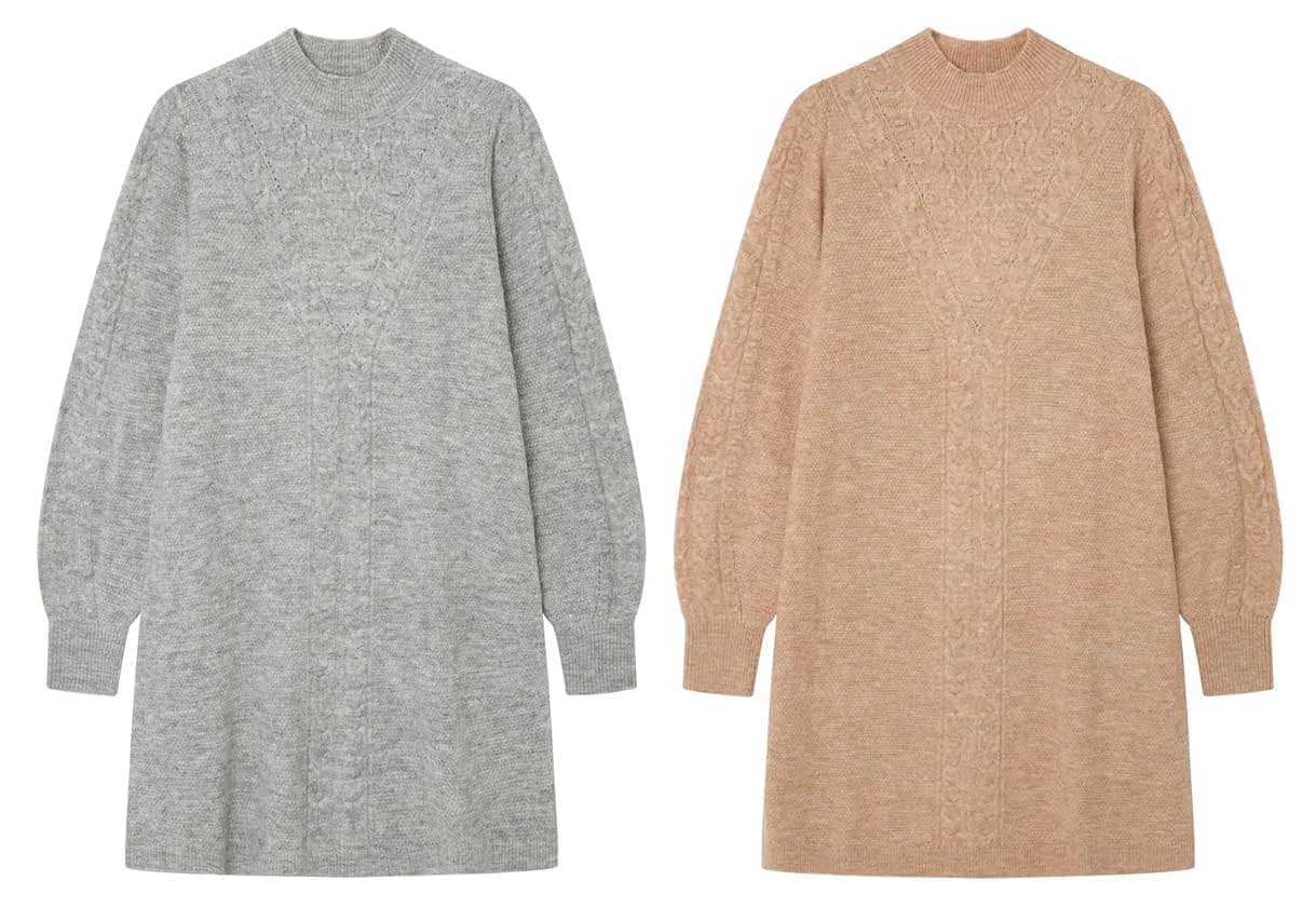 Springfield Cable Knit Dress | Vestido casual em malha entrançada para mulher