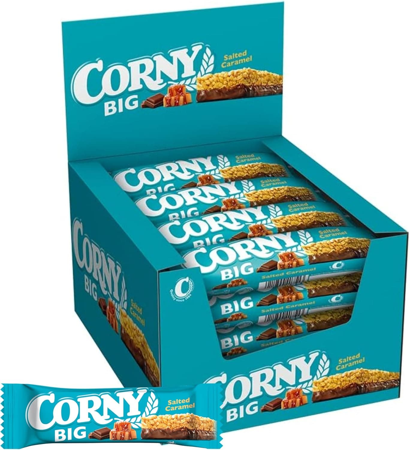 Corny, Big barras de cereais torradas e delicioso caramelo salgado em tamanho XXL, pack 24 barras x 50 g