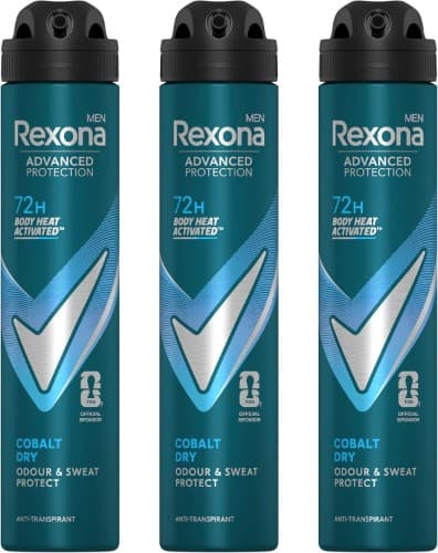 Rexona Men Advanced Protection Cobalt Dry | Desodorizante antitranspirante em spray ativado pelo calor corporal, 200 ml x 3