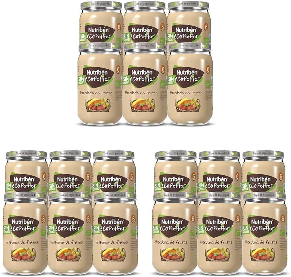 Nutribén Ecopotitos | Macedonia de fruta biológica sem amido para bebés a partir dos 6 meses, 18 x 190 g