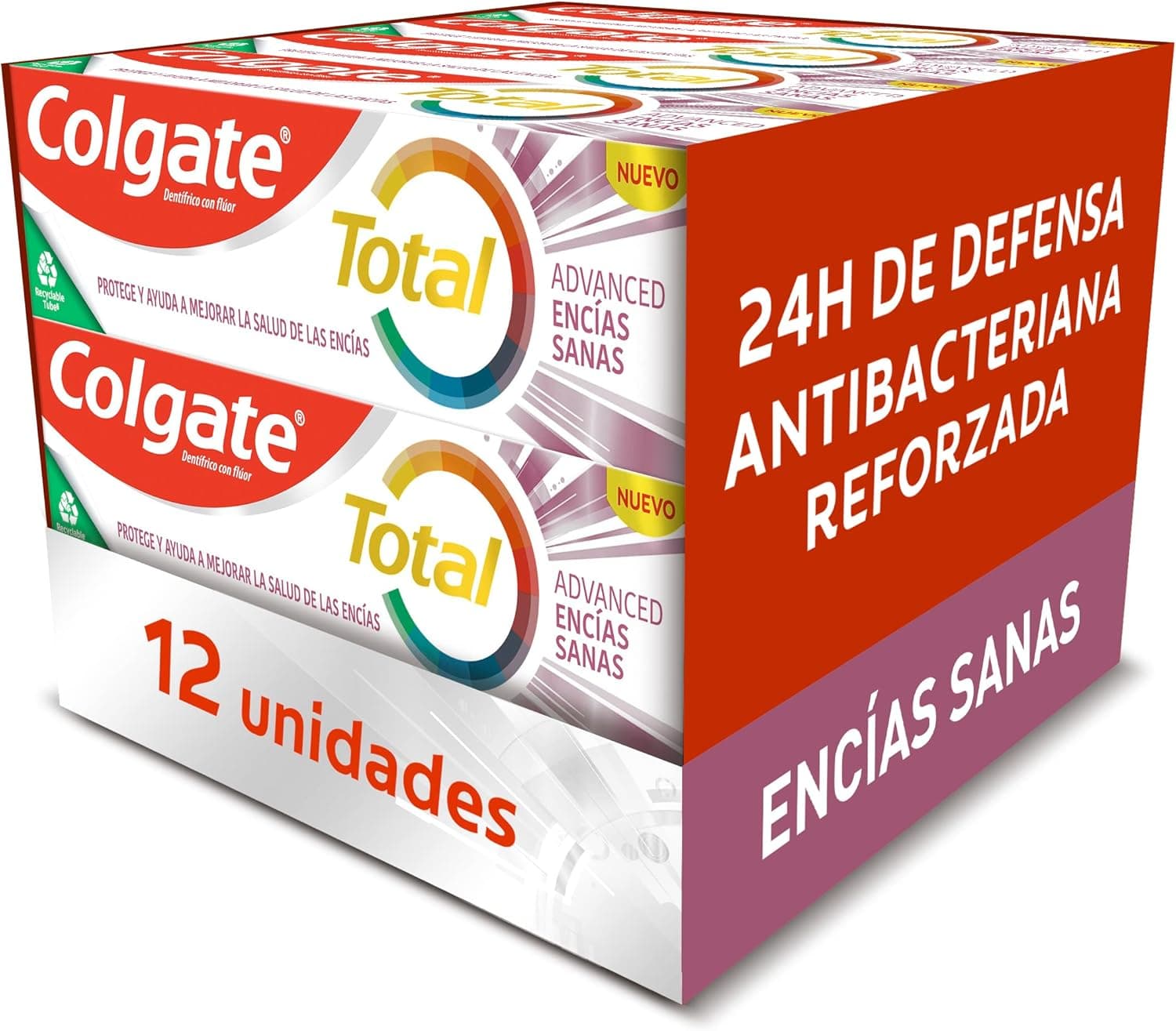 Colgate Total Advanced gengivas saudáveis pasta de dentes sensíveis, pack de 12 unidades x 75 ml, ajuda a prevenir problemas de gengivas, 24H de defesa antibacteriana reforçada para a boca