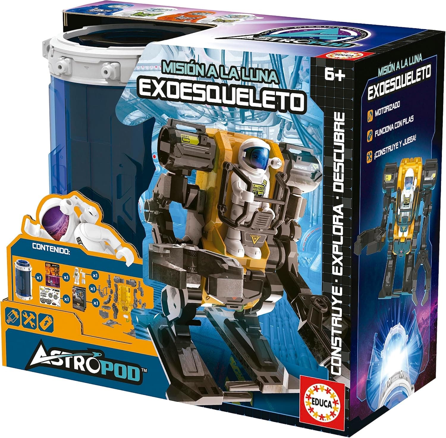 Educa - Missão à Lua; Exoesqueleto; construi, jogue e observe como o seu Robot cobra vida graças ao seu motor a pilhas; explodir a sua imaginação com este conjunto, a partir de 6 anos (41349)