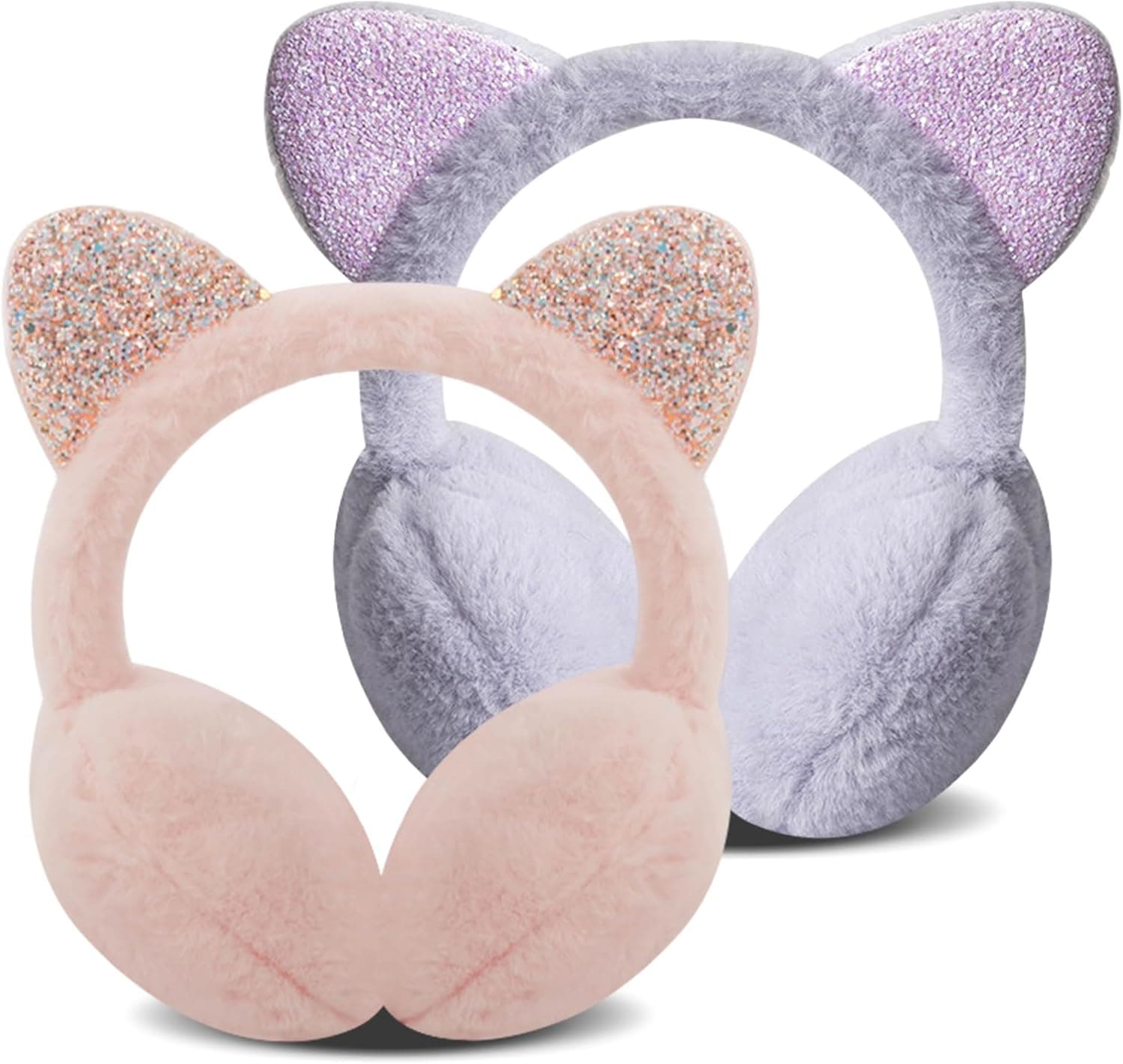 Forreen Orelhas de inverno para meninas, 2 peças orelhas de pelúcia inverno quente ajustáveis grossas antifrio lindo gato aquecedores de orelhas com lantejoulas para atividades ao ar livre no inverno