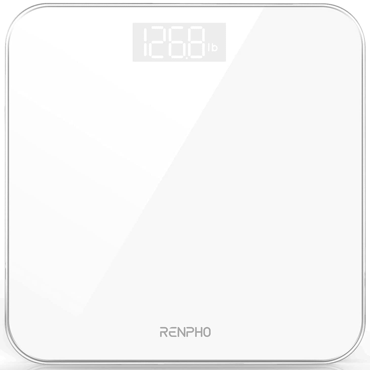 Balança de casa de banho digital RENPHO, balança de peso corporal de alta precisão com ecrã iluminado, graduação de 0,1 lb (50 g) precisão, tecnologia Step-On, 180 kg/400 lb, branco, Core 1S