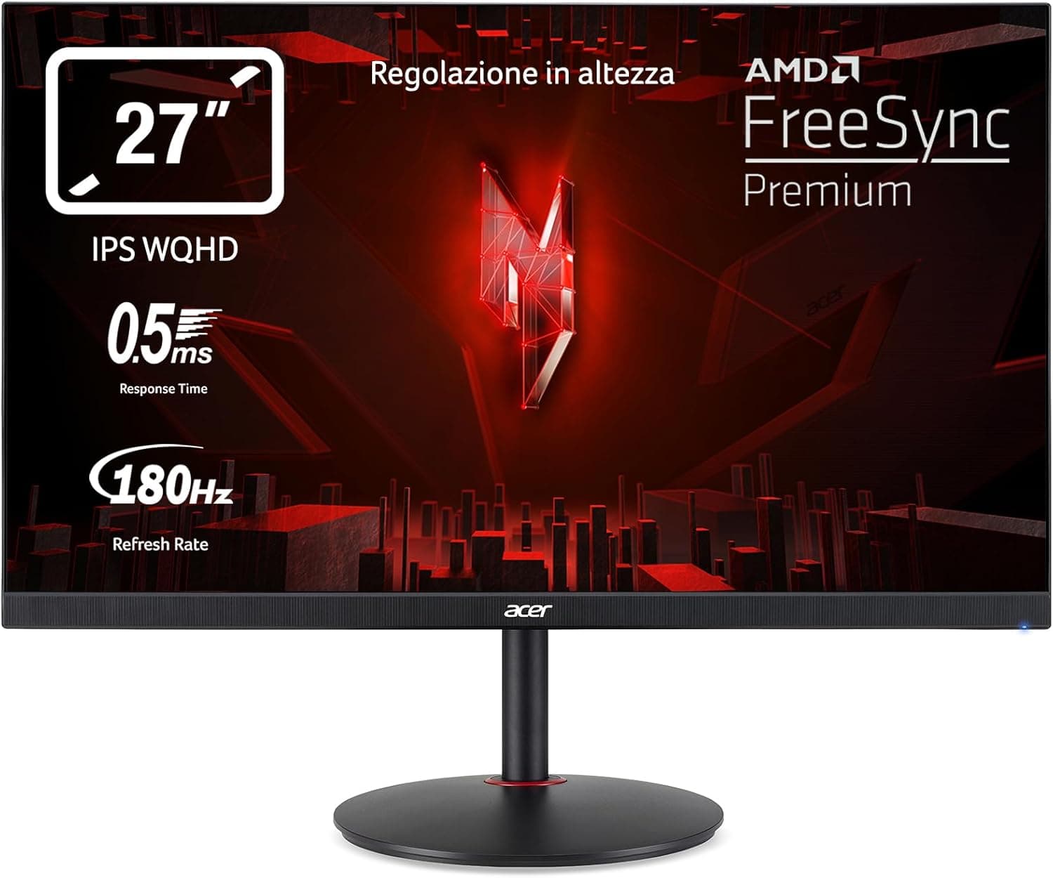 Acer Nitro XV1 XV271U M3 Monitor Gaming de 27" WQHD IPS 180 Hz (68,6 cm, 2560x1440, 16:9, 250 Nits, tempo de resposta 1ms VRB, AMD FreeSync Premium, HDMI 2.0/DP 1.2) Monitor PC Gaming, preto