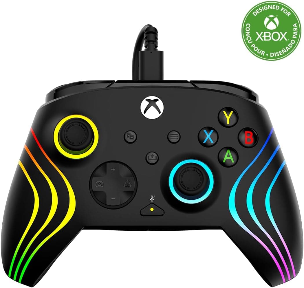 Comando Turtle Beach Afterglow Wave Black RGB com fio - Licenciado para Xbox Series XS, Xbox One e Windows - Botões programáveis, gatilhos de efeito Hall, controlos de áudio