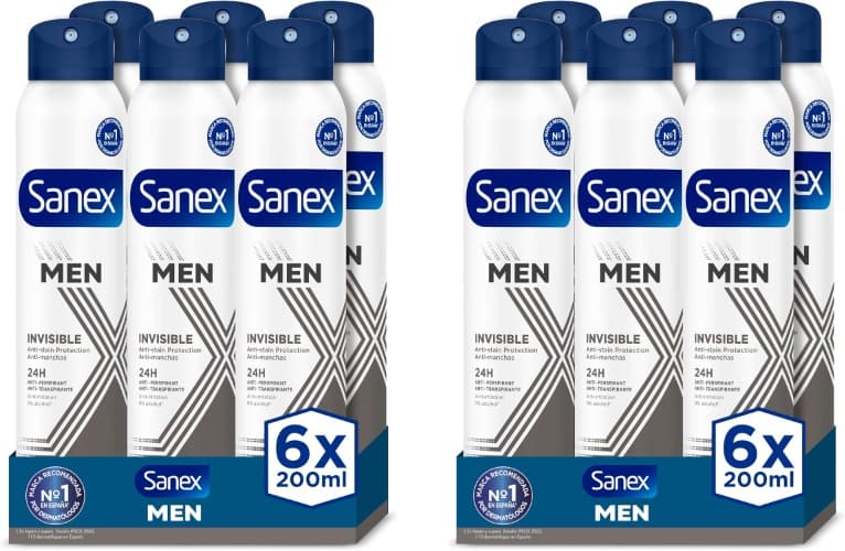 Sanex Men Dermo invisível desodorizante em spray para homem, 200 ml x 12