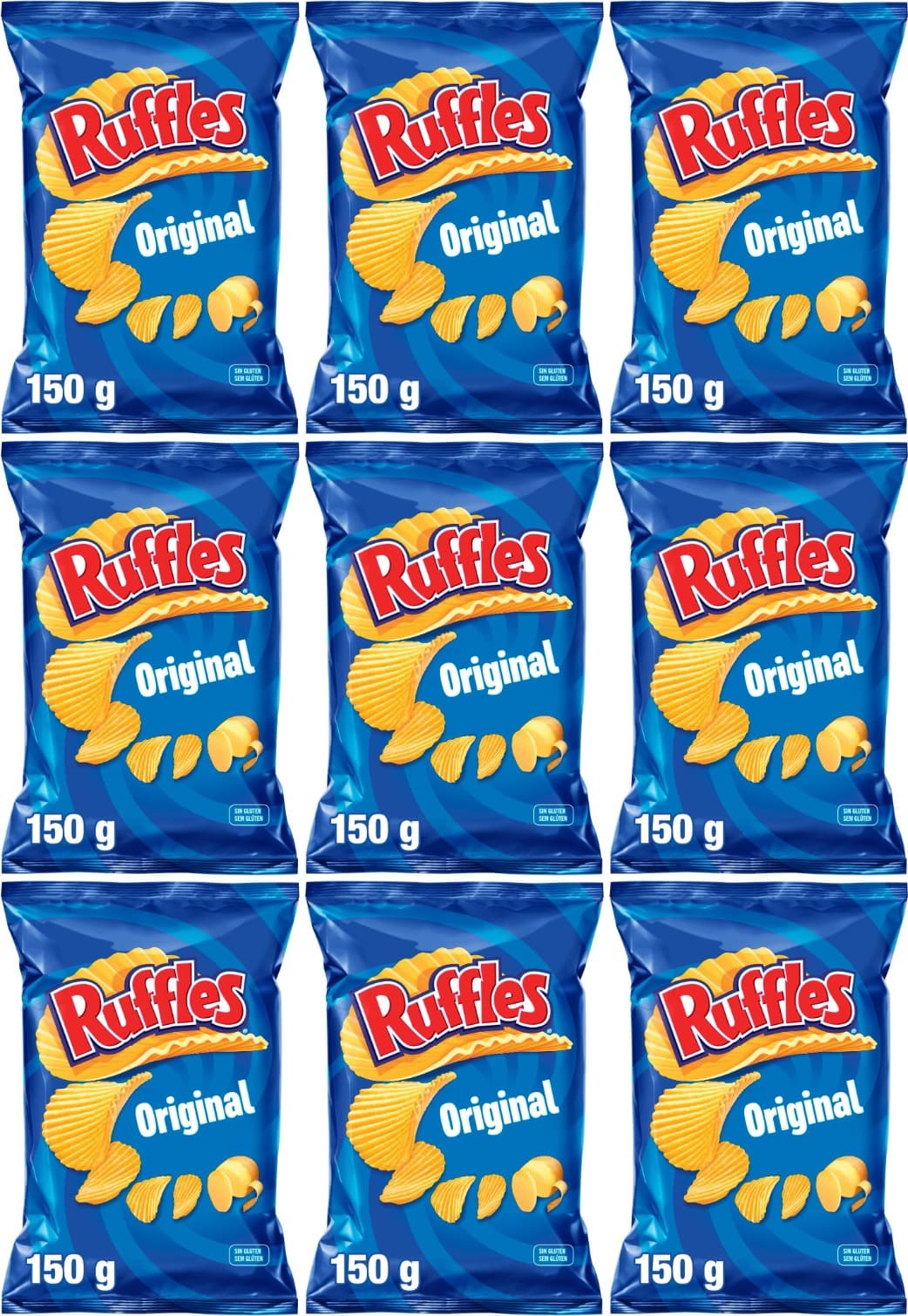 Ruffles Original, batatas fritas com sal, produto de aperitivo, saco individual, 150 g