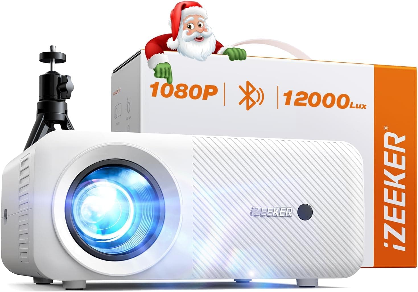 Projetor portátil Bluetooth com tripé, 12000 Lumens 1080P projetor de vídeo, iZEEKER Mini projetor cinema em casa para iOS/Android/PC/TV Stick/HDMI/USB/PS5/XBOX