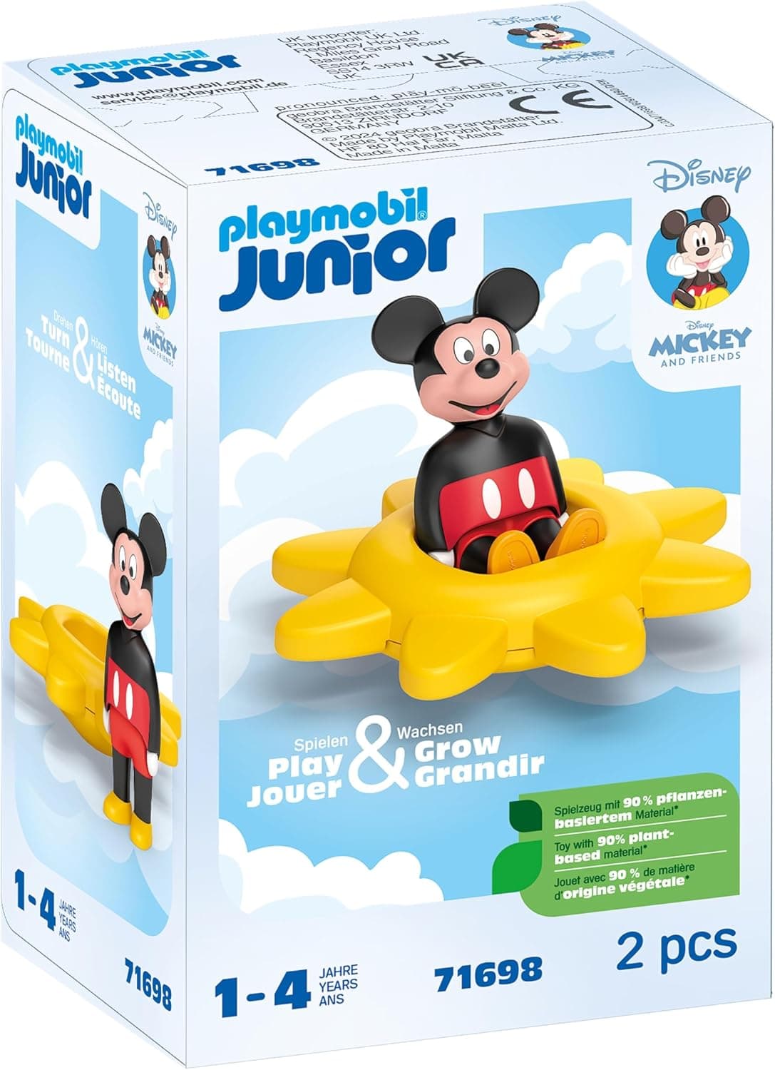 PLAYMOBIL Junior & Disney 71698 Mickey Sol giratório, sons suaves com movimento, brinquedo sustentável feito de plásticos à base de plantas, brinquedos para meninos e meninas a partir de 1 ano