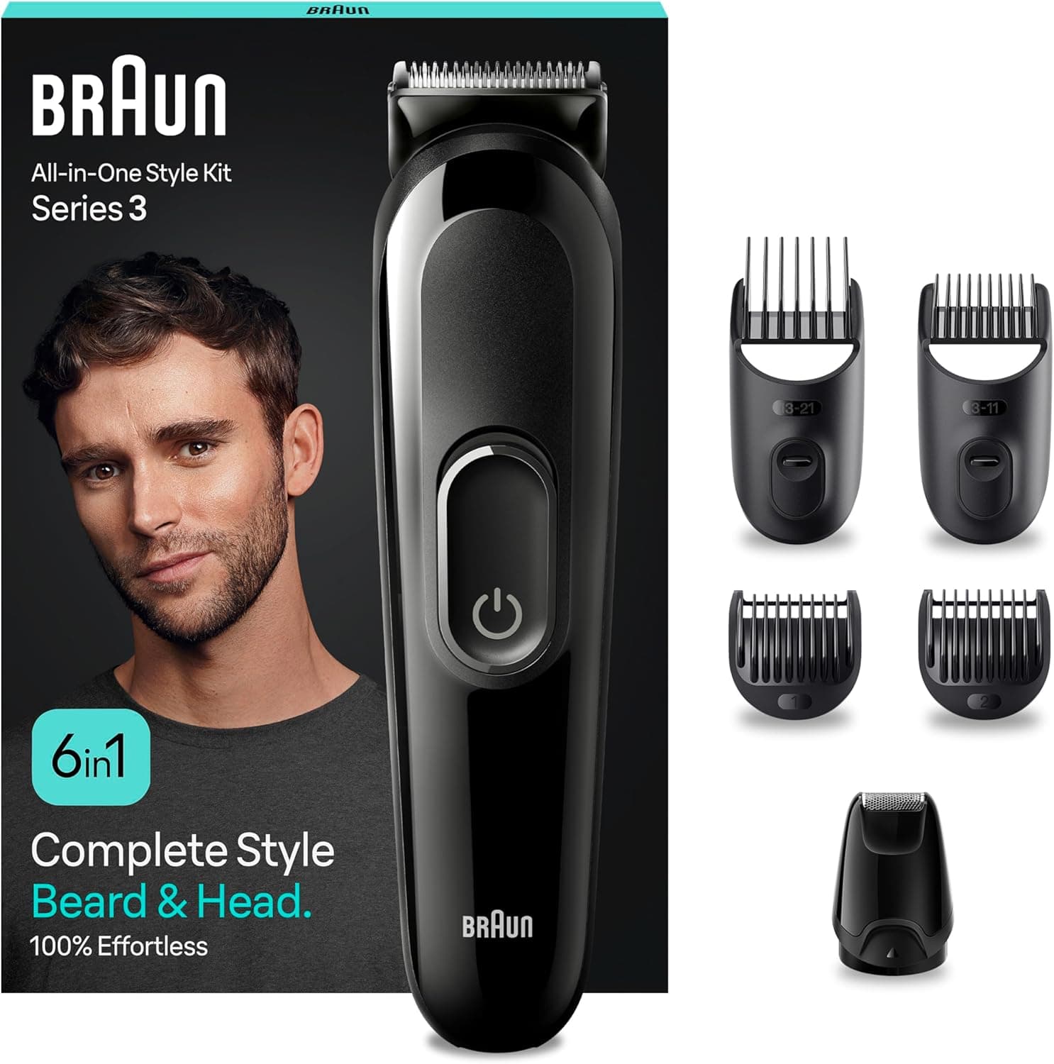 Braun Aparador tudo em um série 3 MGK3420, kit 6 em 1 para barba, máquina de barbear, aparador de pelos e muito mais
