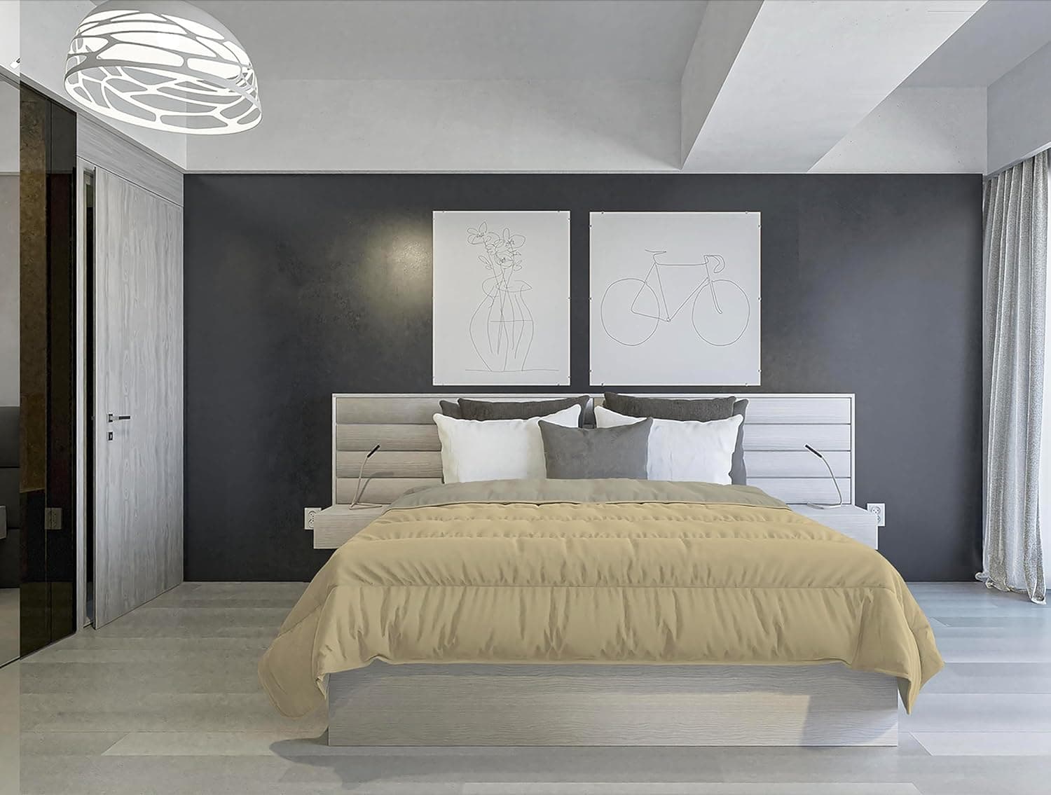 Italian Bed Linen Edredão de verão ignífugo bicolor SAIA, cor pardo/creme, 250 x 200 cm