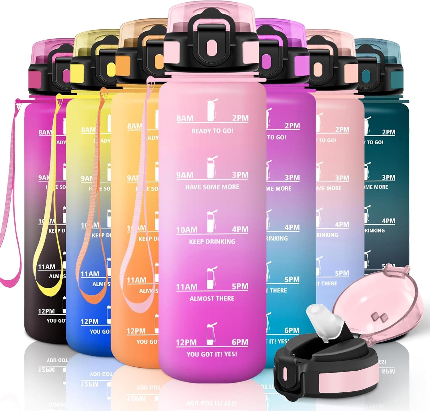 Motswedi | Garrafa de água 1000 ml com palhinha à prova de fugas e marca de tempo sem BPA