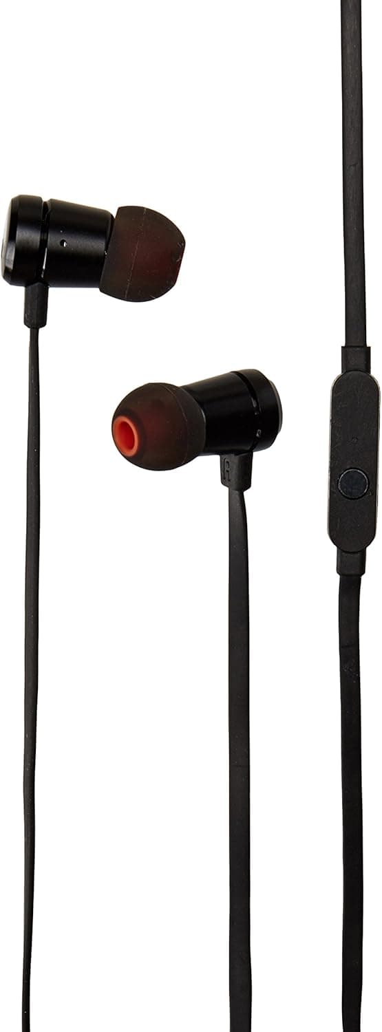 (Novo) JBL Premium – Harman alumínio in-Ear auriculares com cabo anti-emaranhados e T290 de alto desempenho de graves Pure com um botão universal de controlo remoto/microfone – preto cor