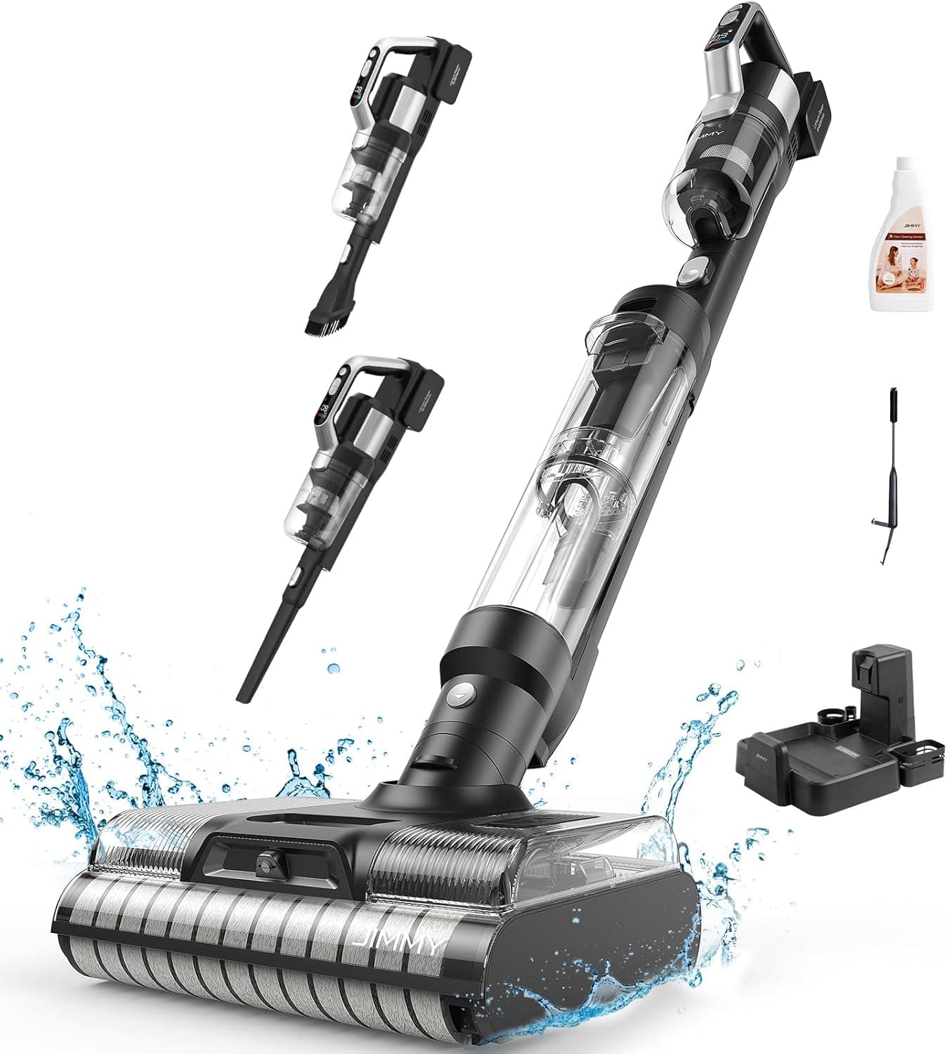 Jimmy PW11 Aspirador vassoura sem fio seco e húmido, com secagem a ar quente, sensor de pó, LED-Bildschirm, automonomia 40 Mins, drenagem automática e manual, auto-limpeza automática