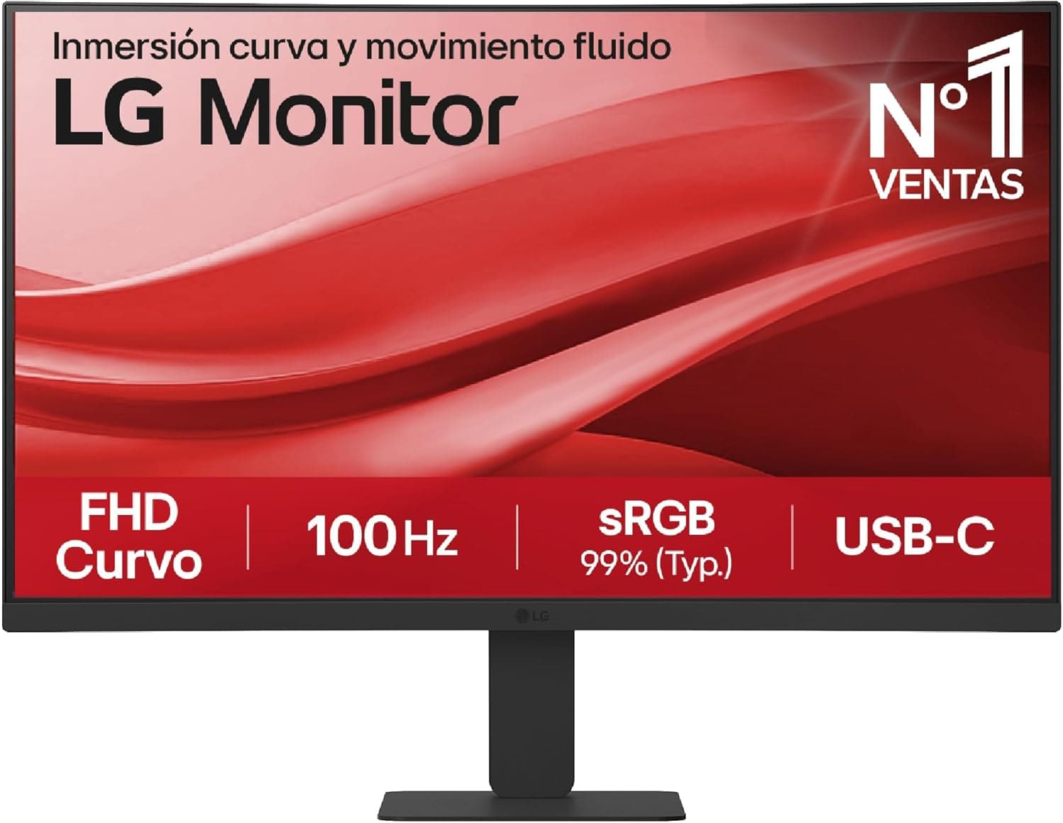 LG 24U421A-B Monitor, 23,8", FHD, curvo 1500R, painel VA, 1920 x 1080, 100Hz, 5 ms, USB tipo-C, sRGB 99%, ajuste inclinação, preto mate