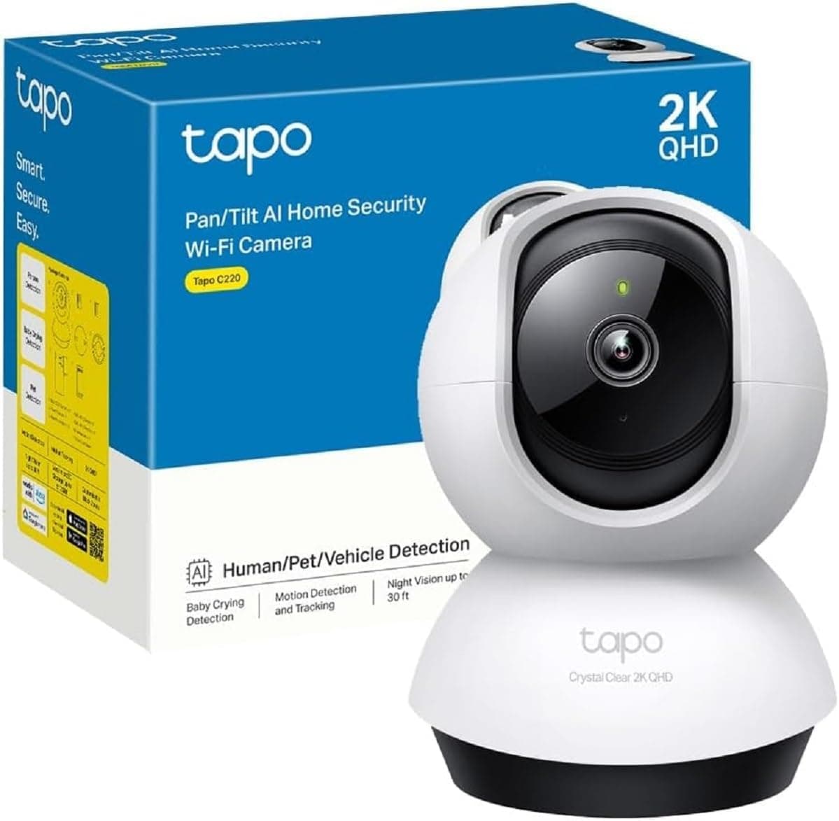 Tapo C220 - IA Câmara de vigilância 360°, 2K 4MP QHD, Inteligente de IA, visão noturna, áudio bidirecional, detecção de movimento, suporta cartão SD 512G, controlo remoto, configuração fácil