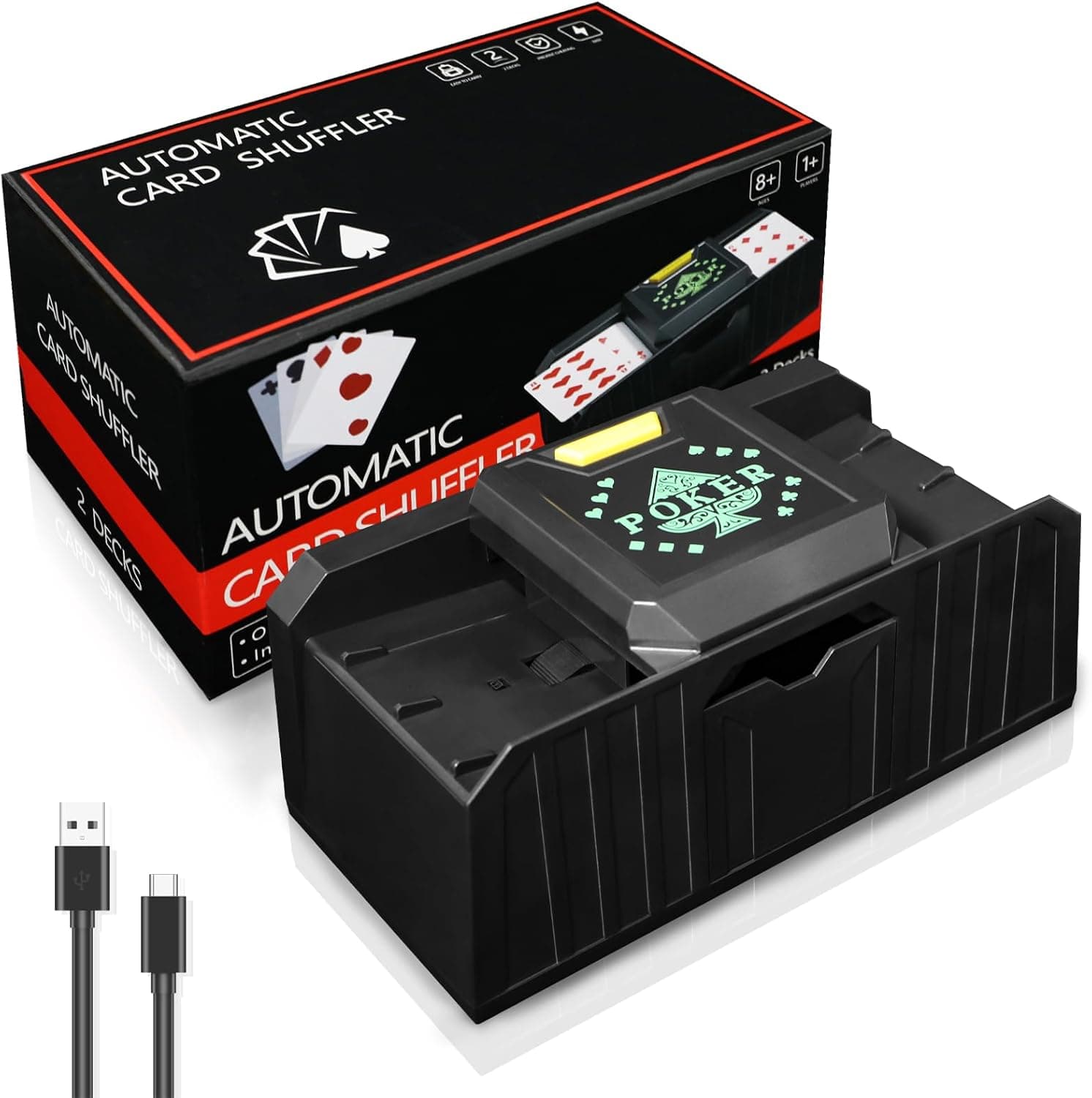 Baralhador de cartas automático, baralhador de cartas, 2 baralhos máquina de baralhar elétrico de cartas de poquer, misturador de cartas automático para um, blackjack, Texas Holdem, jogo de cartas