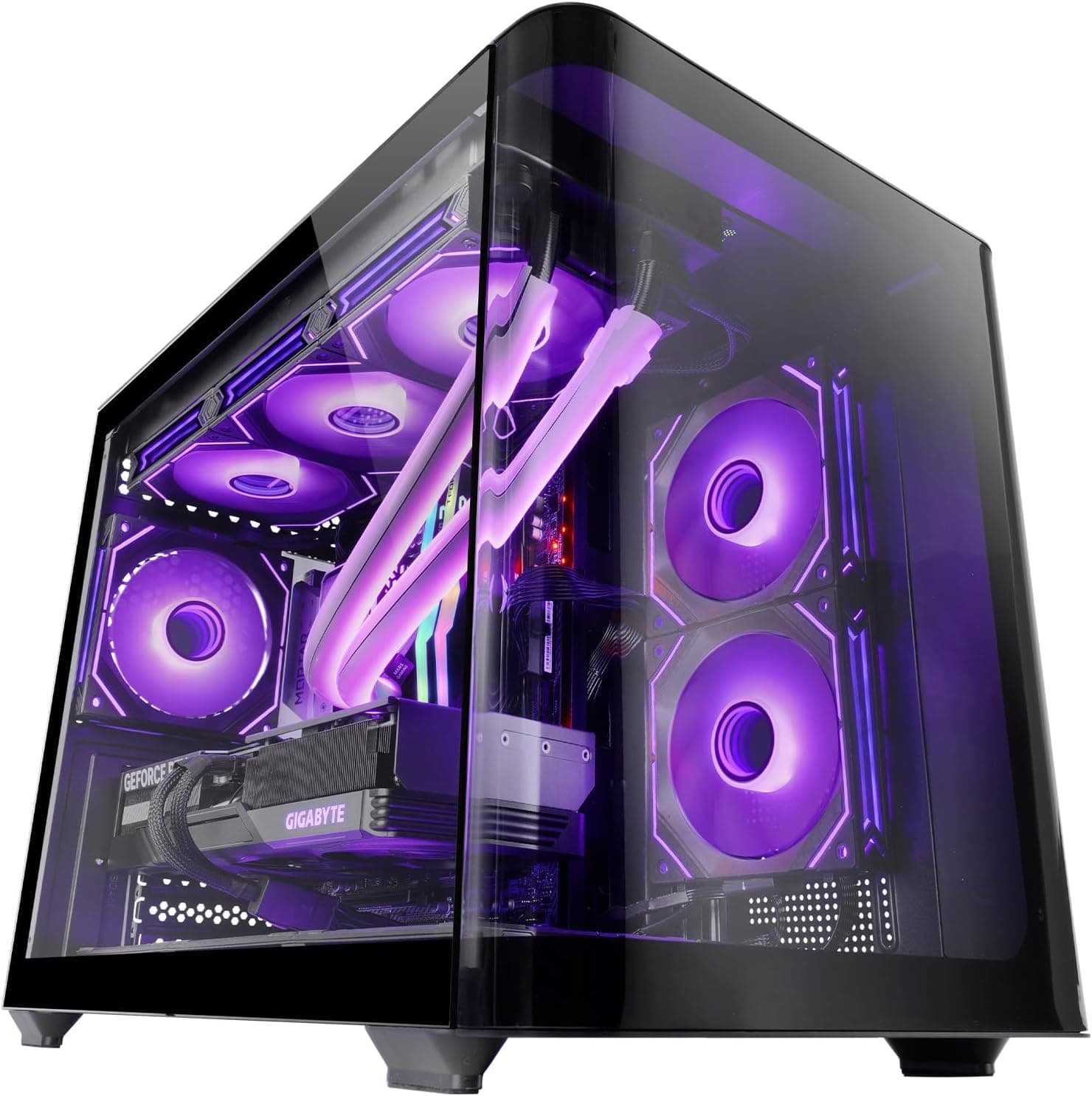 Mars Gaming MC-FUSIONM, caixa de jogos micro-ATX, janela lateral e frontal curva de vidro temperado contínuo, mini torre PC de câmara dupla, suporte de refrigeração líquida, espaço interno otimizado