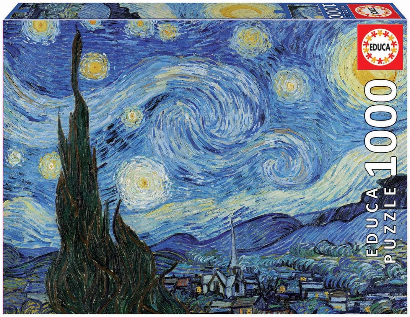 Educa - Puzzle de 1000 peças para adultos | a noite estrelada, Vincent Van Gogh. Inclui cola Fix Puzzle. 14 Anos (19263)