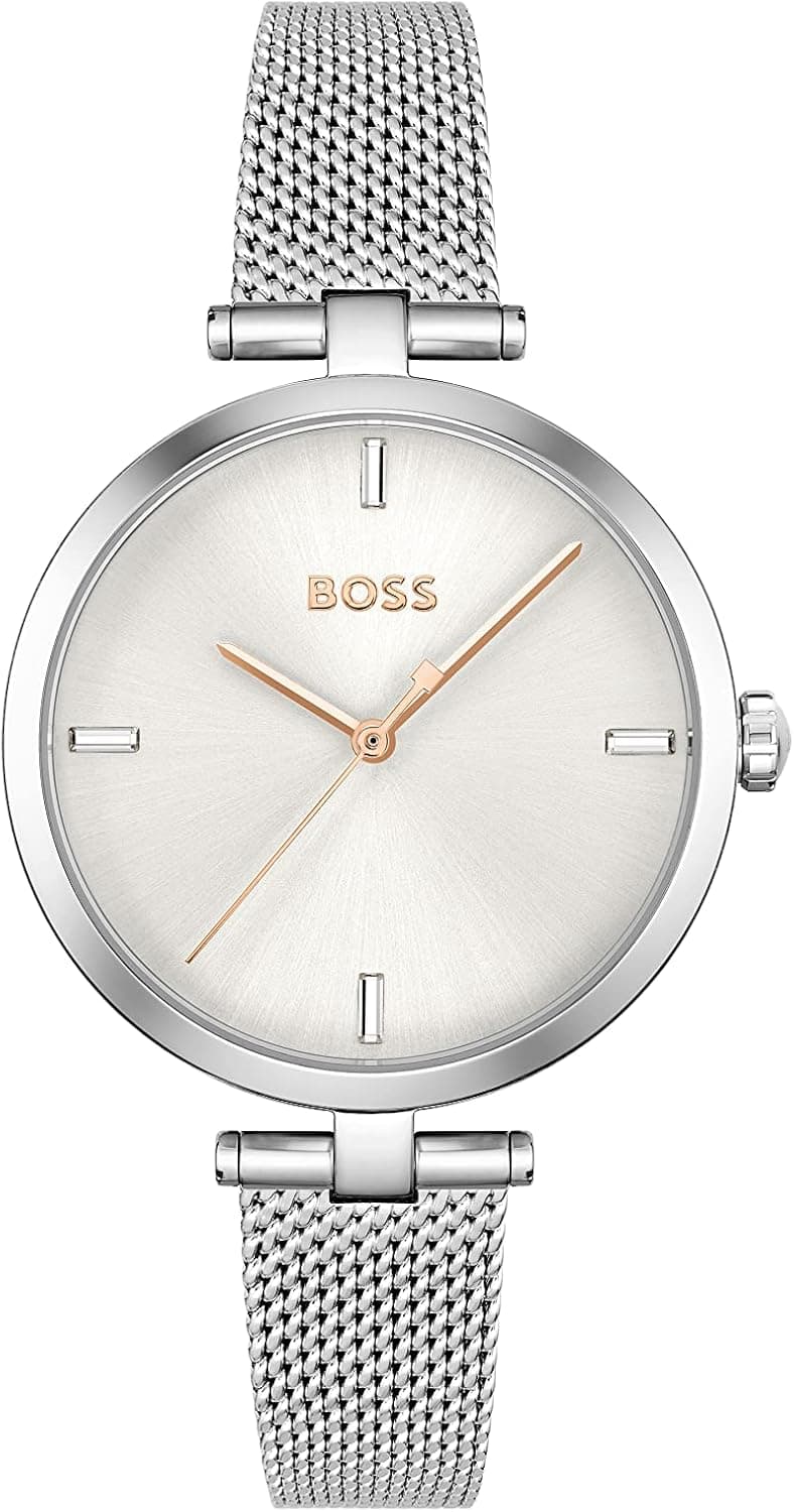 BOSS Relógio analógico de quartzo para mulher coleção majesty com correia de malha de aço inoxidável prateado - 1502653
