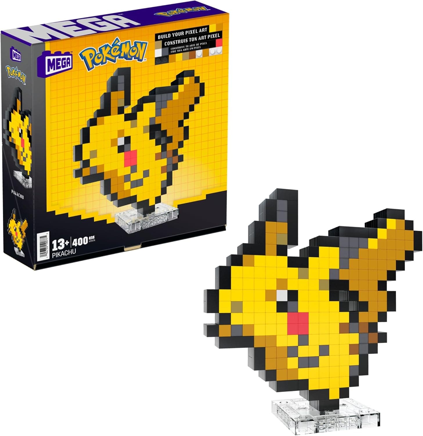 Mega Pokémon Pixel Art Pikachu 400 blocos de construção, estilo retro pixelado, decoração para colecionadores, brinquedo + 13 anos (HTH74)