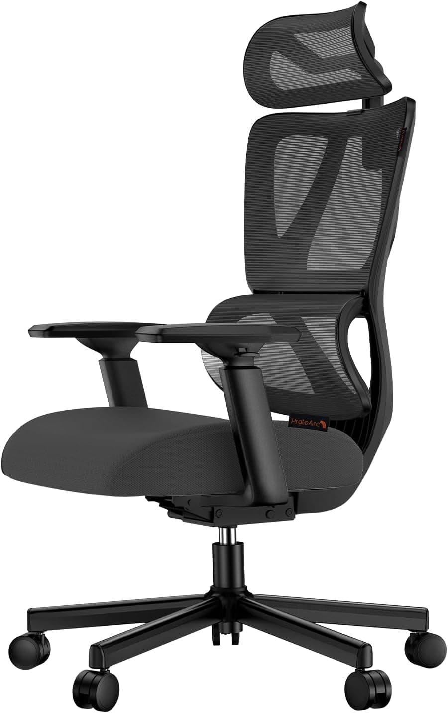 ProtoArc EC100 Cadeira de escritório ergonómico com almofada de mola de 10 cm, suporte lombar, apoio de braços e apoio de cabeça ajustável, cadeira de secretária confortável (preto)