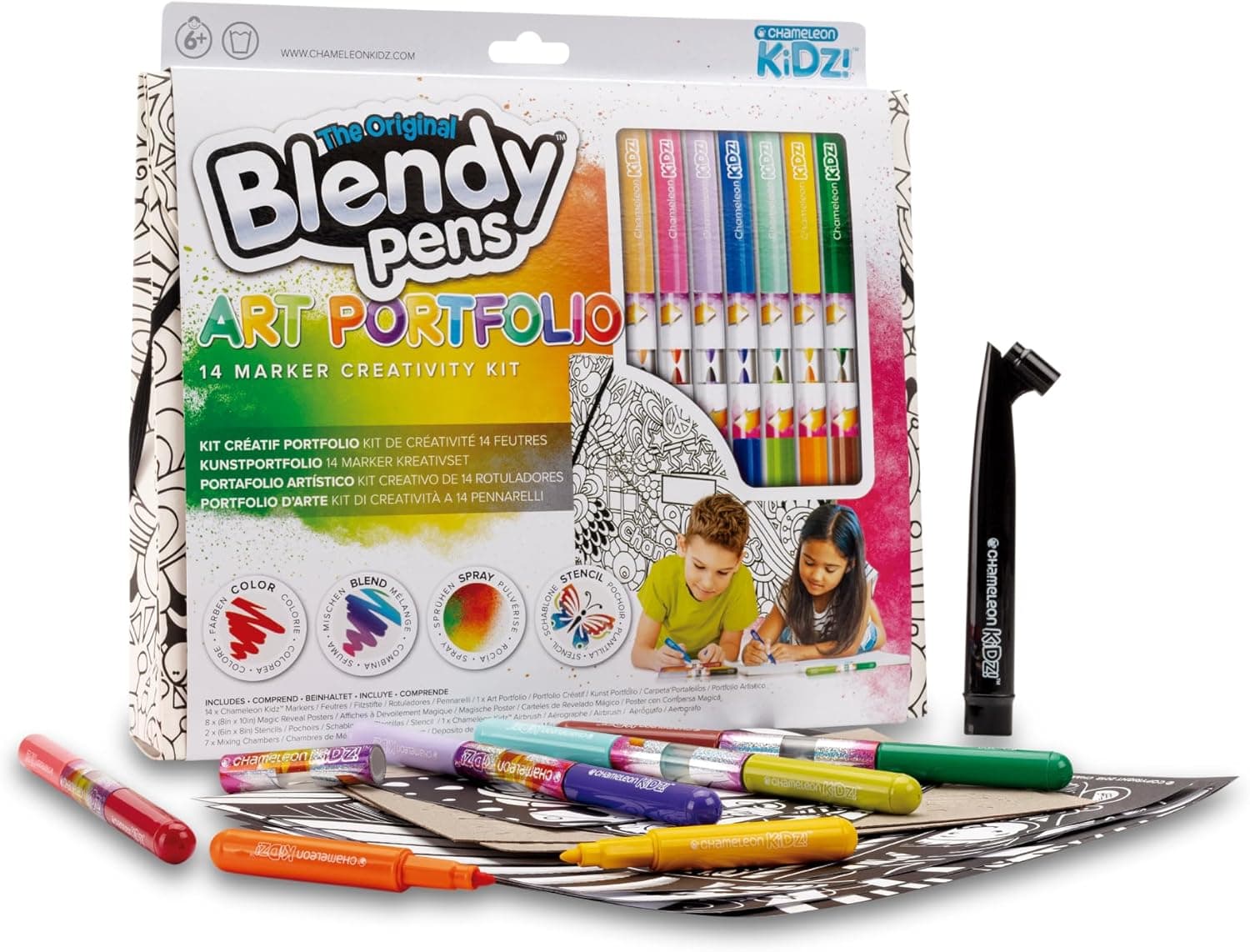 Famosa Blendy Pens, mala criativa com marcadores para fazer gradientes, 14 cores com palmilhas e um aerógrafo, para meninos e meninas de 6 anos ou mais, (BLD02101)