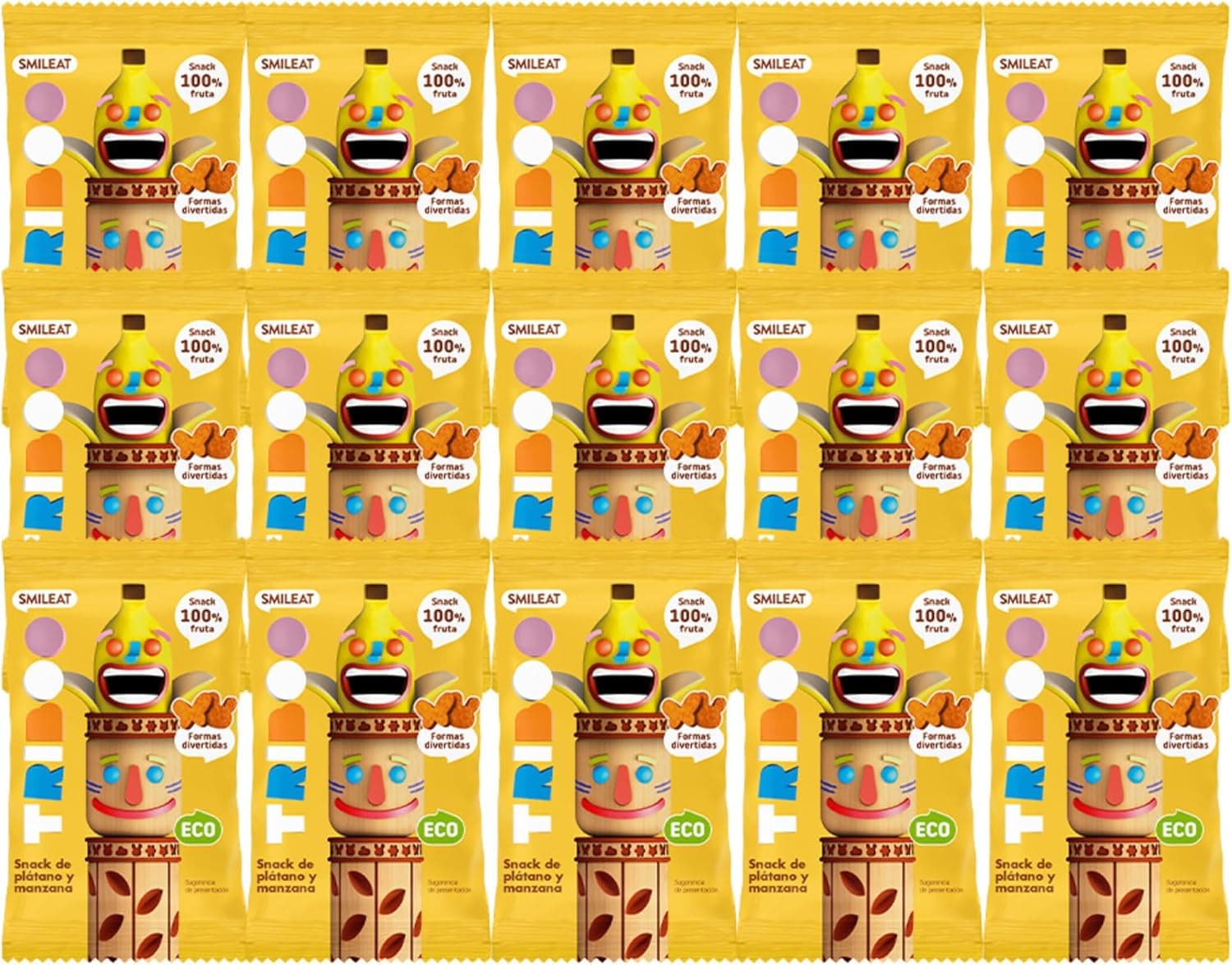 Smileat Triboo | Snack de fruta ecológico com banana e maçã para crianças, 15 unidades de 25 g