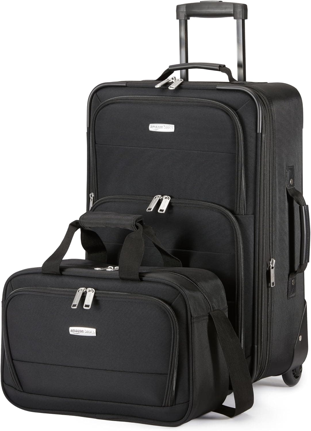 Amazon Basics Softside Carry-on Entry | Conjunto de malas de cabine em tecido preto e branco
