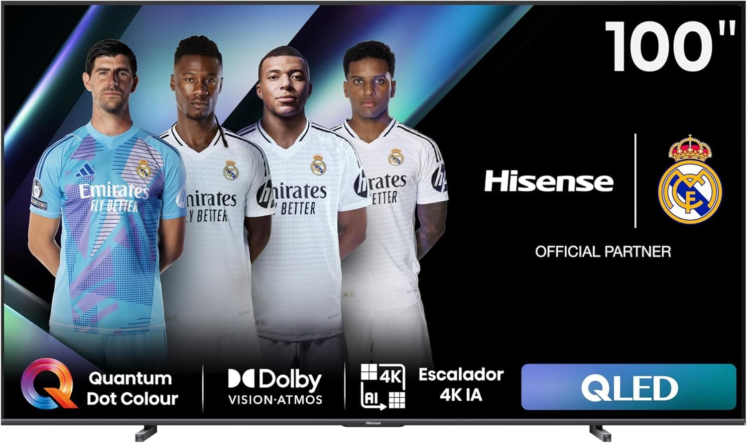 Hisense 100E7NQ - QLED Smart TV, televisão de 100 polegadas, Quantum Dot Colour, visão Dolby, Dolby Atmos, modo de jogo Plus, 60Hz VRR 120 fps, Bluetooth & HDMI, controlo por voz TV, VIDAA