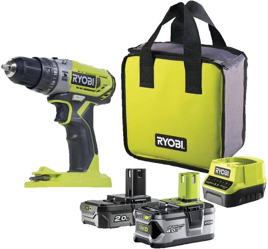 Ryobi ONE+ 18V | Berbequim percussão com 2 baterias 2.0 Ah e 4.0 Ah, carregador e saco