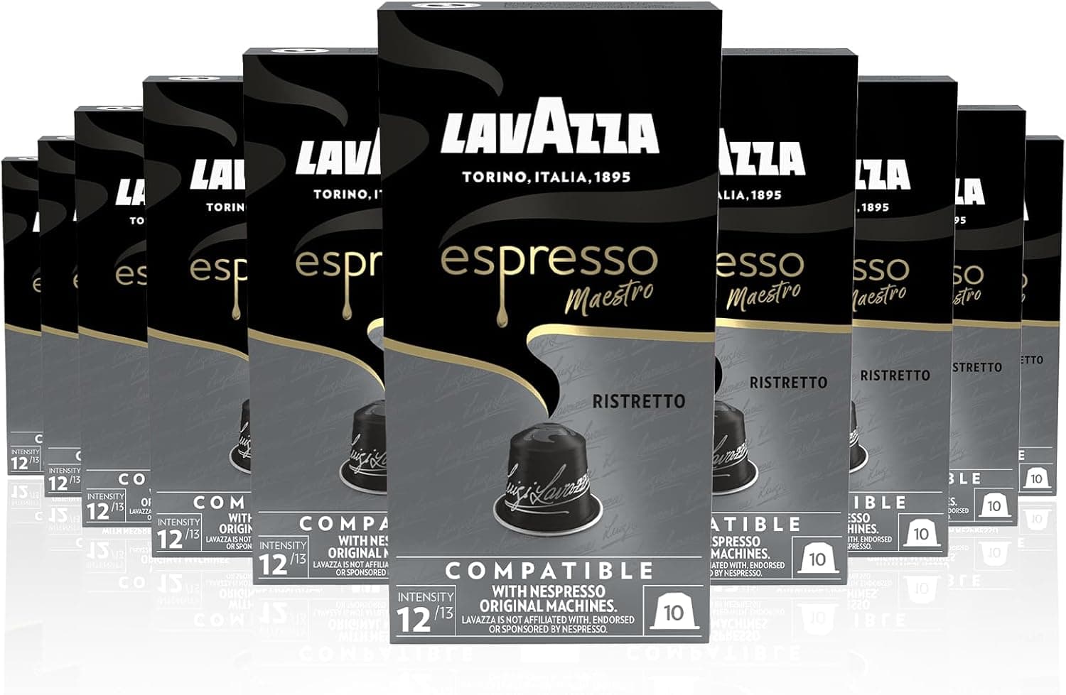 Lavazza, Espresso mestre registro, 100 cápsulas de café compatíveis com máquinas nespresso  original, notas de chocolate e caramelo, árabe e robusta, intensidade 12, torção escura, Amazon Exclusive
