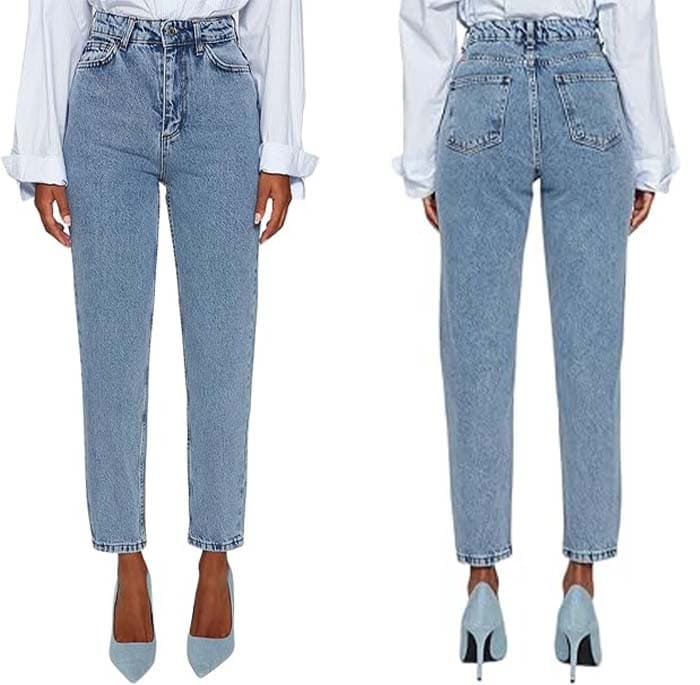 Trendyol Damen Gerade Mama Hohe Taille Calças de ganga para mulher