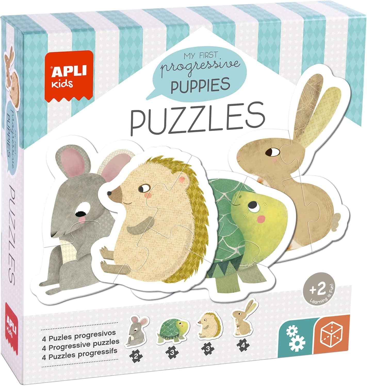 APLI Kids 19439 - Puzzle My First Puppies, 4 quebra-cabeças progressivos com peças grandes, adequado para crianças a partir dos 2 anos