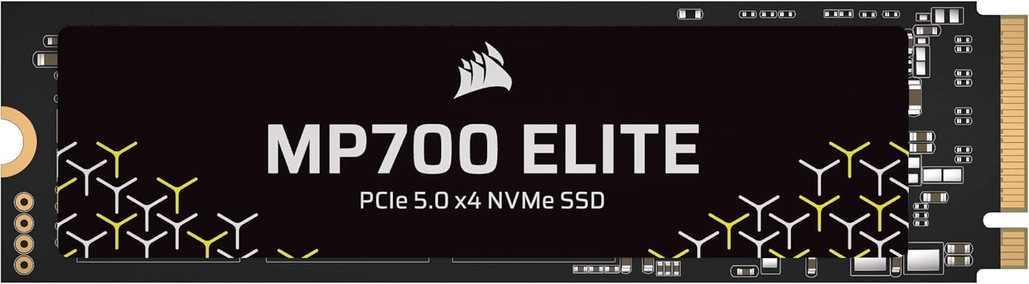 Corsair MP700 Elite 1TB PCIe 5.0 x 4 NVMe M.2 SSD – até 10,000 MB/sec – Alta densidade 3D, TLC NAND, M.2 2280, compatível com DirectStorage – preto