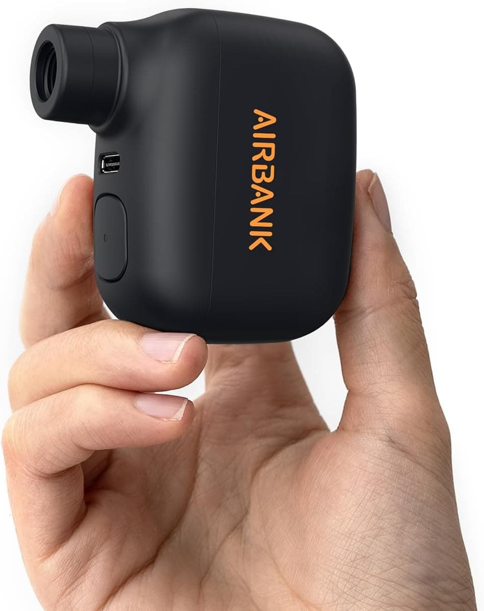 AIRBANK Mini bomba de bicicleta POCKET SE, bomba de ar elétrica de 100 PSI para bicicleta de estrada, bomba de bicicleta portátil para válvula Schrader e Presta com bateria recarregável