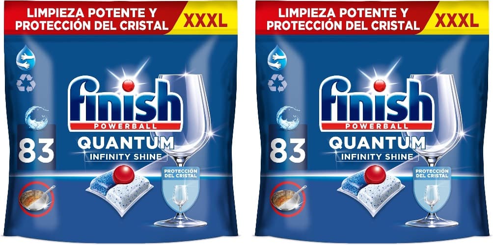 Finish Powerball Quantum Infinity Shine – Pastilhas para máquina de lavar louça, limpeza potente e proteção do vidro, 83 unidades x2 